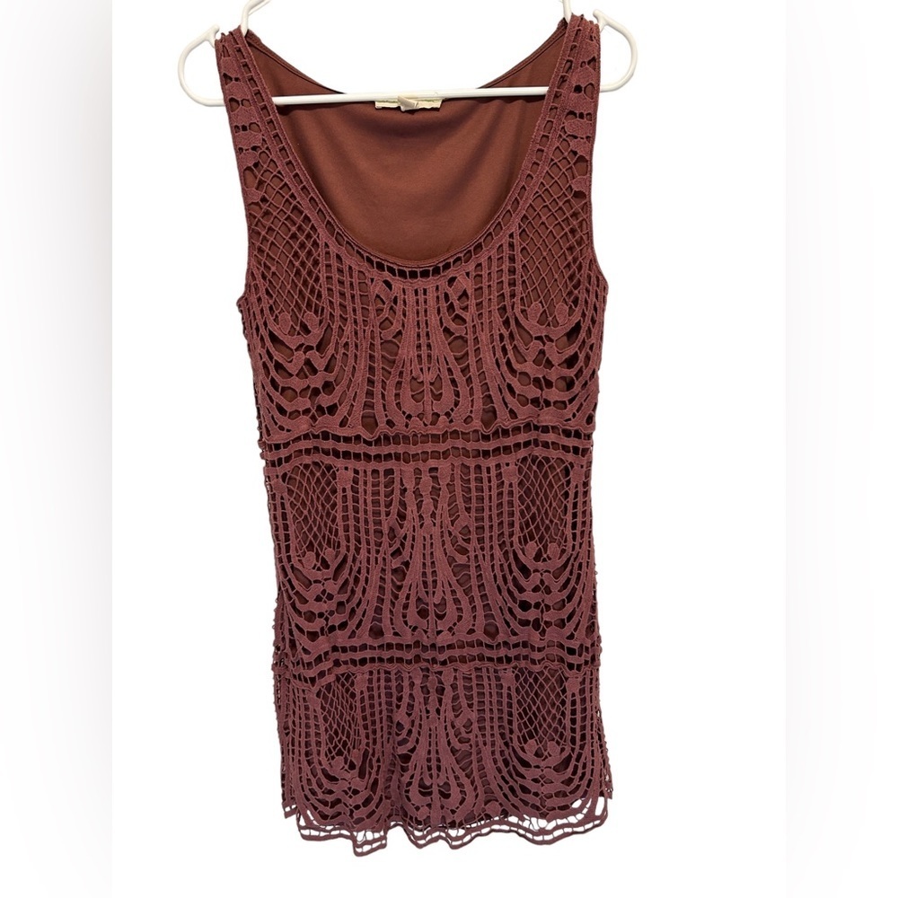 Anthropologie Staring at Stars Mauve Crochet Dress Sz 10 EUC Measurements in pic
